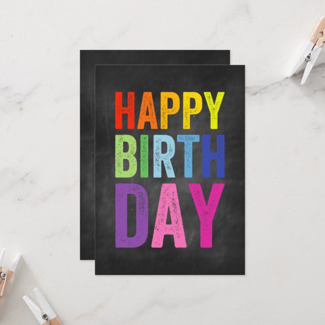Rainbow & Chalkboard Happy Birthday Card Karte (Vorderseite/Rückseite Beispiel)