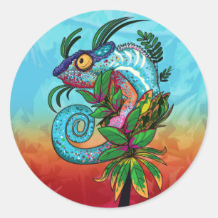 Rainbow Chameleon Runder Aufkleber