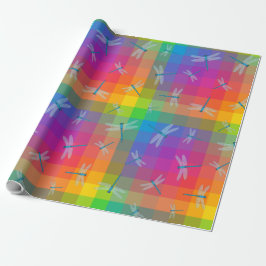 Rainbow Check with Dragonflies Geschenkpapier