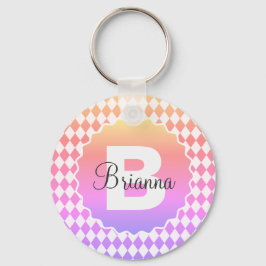 Rainbow-Checkerboard mit Monogram-Name Schlüsselanhänger