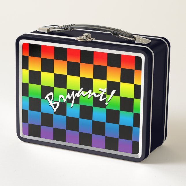 Rainbow Checkered Retro 80's Style Personalisiert Metall Brotdose (Vorderseite)