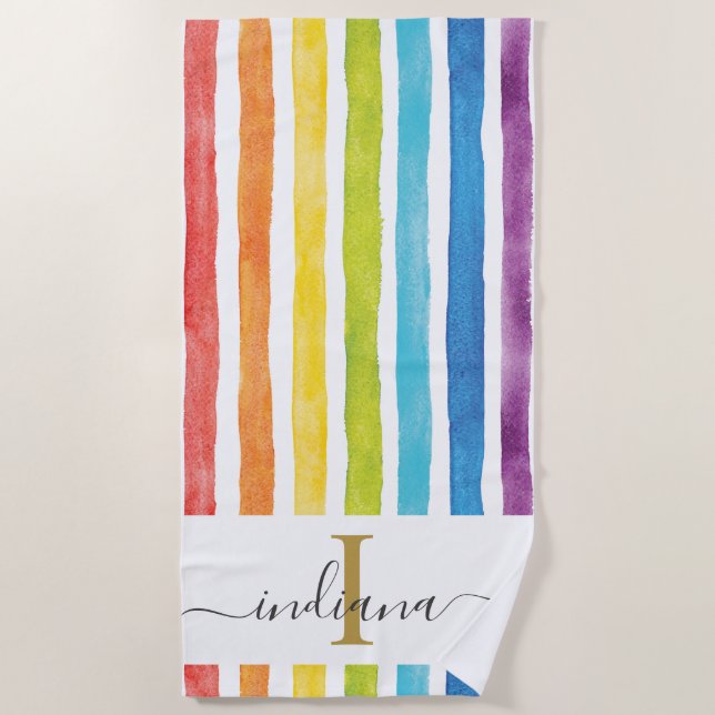 Rainbow Chic Monogram Custom Strandtuch (Vorderseite)