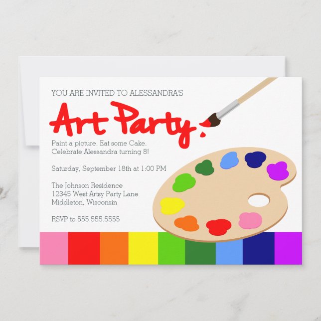 Rainbow Children's Art Party Geburtstag Einladung (Vorderseite)