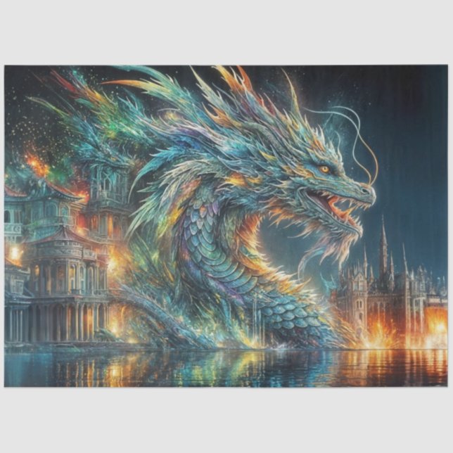 Rainbow-Chinesischer Drache in Water Decoupage Seidenpapier (Vorderseite)