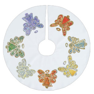 Rainbow Christmas Angel Tree Skirt Polyester Weihnachtsbaumdecke