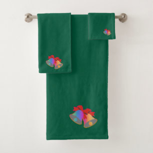 Rainbow Christmas Bells Green Badhandtuch Set