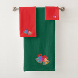 Rainbow Christmas Bells Green + Red Badhandtuch Set