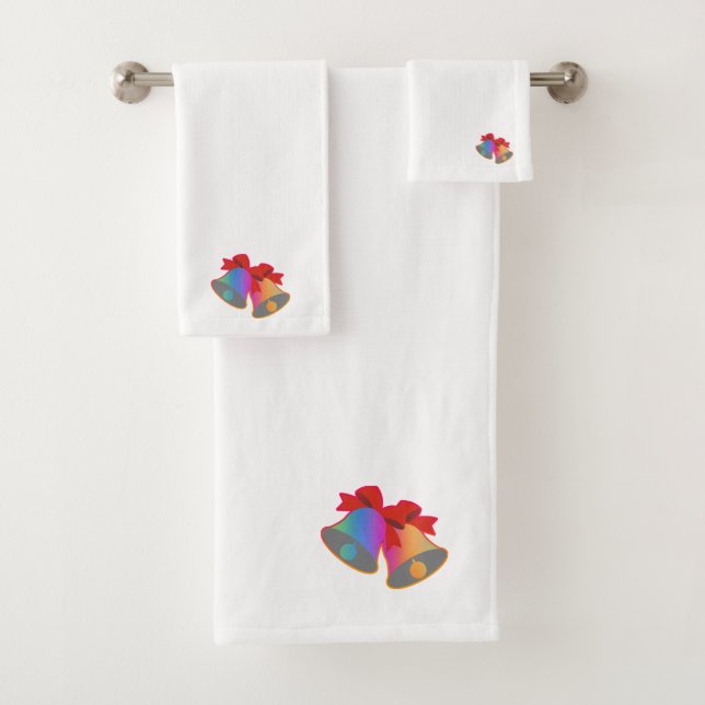 Rainbow Christmas Bells White Badhandtuch Set (Insitu)
