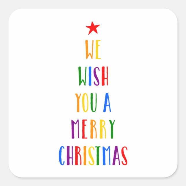Rainbow Christmas Tree Quadratischer Aufkleber (Vorderseite)