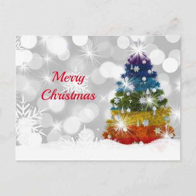 Rainbow Christmas Tree Snow Graphic Christmas Postkarte (Vorderseite)