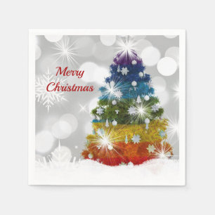 Rainbow Christmas Tree Snow Graphic Serviette