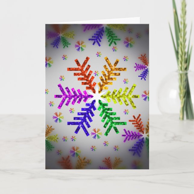 Rainbow Christmas Tree Snowflacon Carte de vacance (Devant)