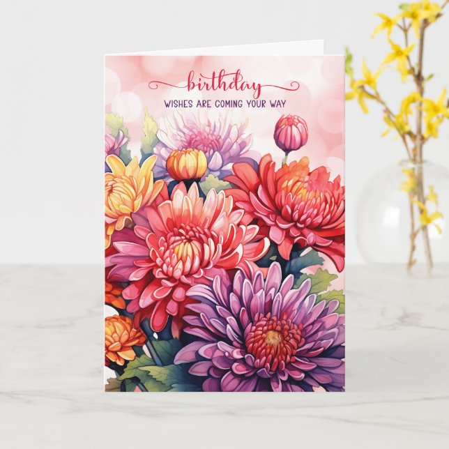 Rainbow Chrysanthemas LGBTQ Geburtstag Karte (Gelbe Blume)