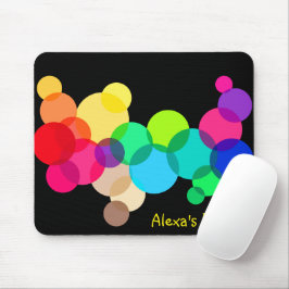 Rainbow Circles on Black mit Name Mousepad