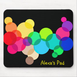 Rainbow Circles on Black mit Name Mousepad