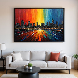 Rainbow Cityscape Wall Art - Poster Skyline modern