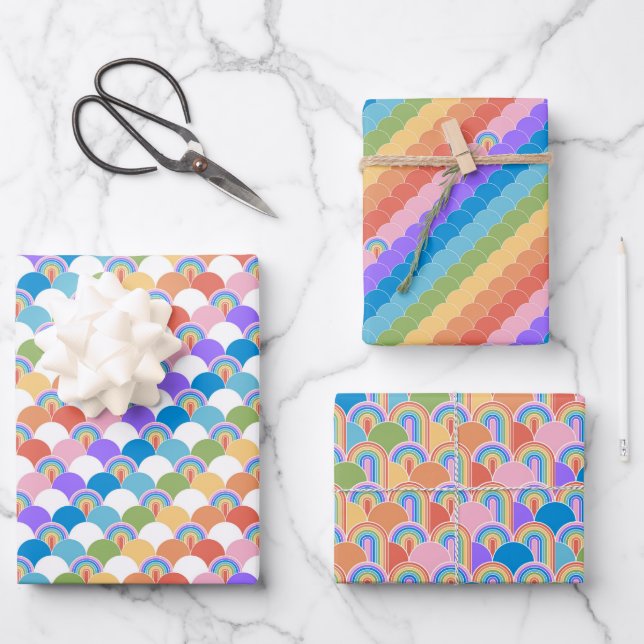 Rainbow Clamshells Wrapping Paper Geschenkpapier Set (Vorderseite)