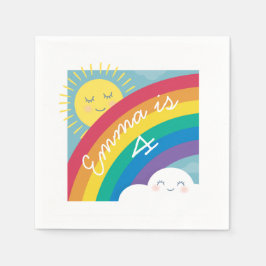 Rainbow Cloud and Sun Birthday Napkins Serviette