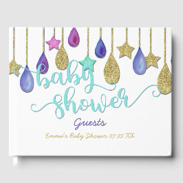 Rainbow Cloud Gold Glitzer Baby Dusche Gästebuch