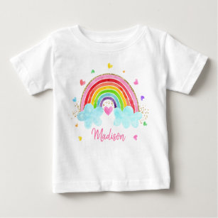 Rainbow Cloud Hearts Pink Gold Geburtstag Baby T-shirt