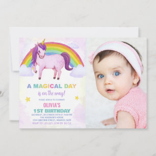 Rainbow Cloud Unicorn Birthday Einladungen Foto