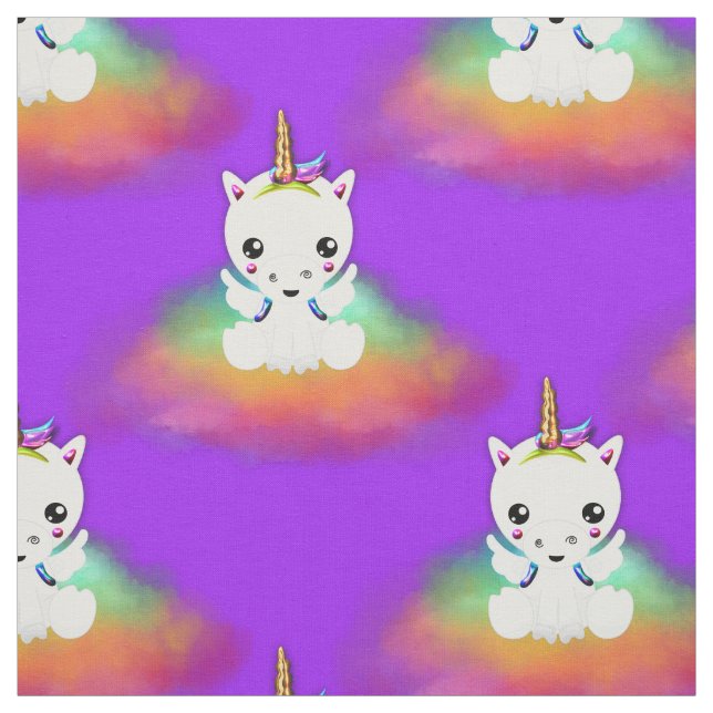 Rainbow Cloud Unicorns auf Lila Stoff (Muster)