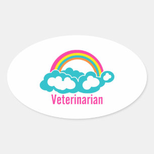 Rainbow Cloud Veterinary Ovaler Aufkleber
