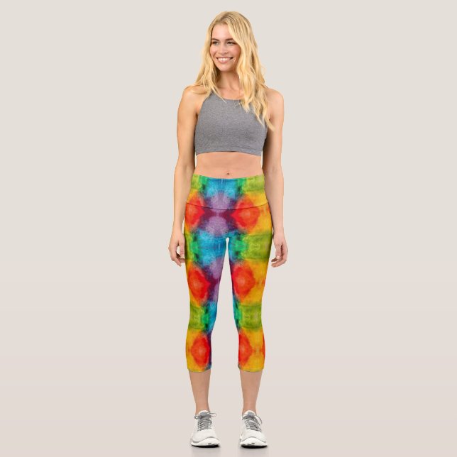 Rainbow Cloud Watercolor Art Capri Leggings (Vorderseite)