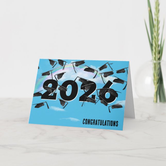 Rainbow Clouds 2026 Black Graduation Hats Karte (Vorderseite)