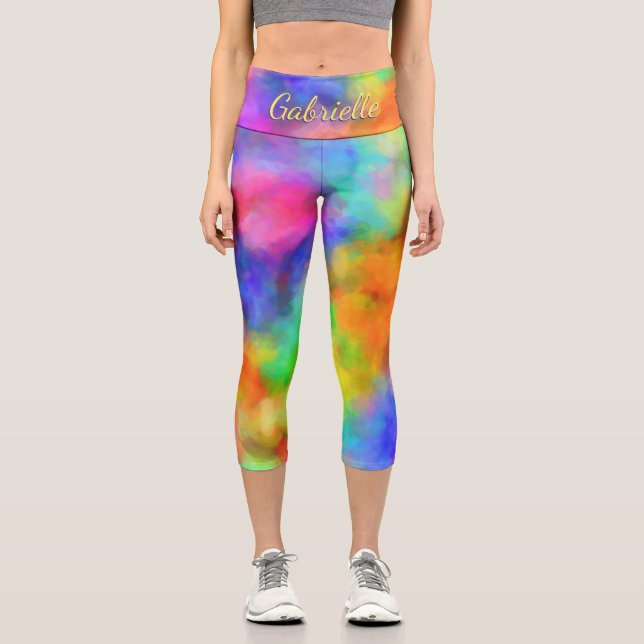 Rainbow Clouds Custom Capri Leggings (Vorderseite)