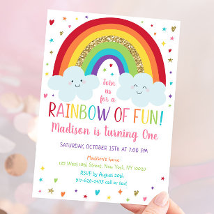 Rainbow Clouds Erster Geburtstag Einladung