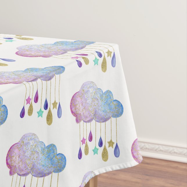 Rainbow Clouds Stars Gold Glitzer Kinderdusche Nie Tischdecke (Beispiel)