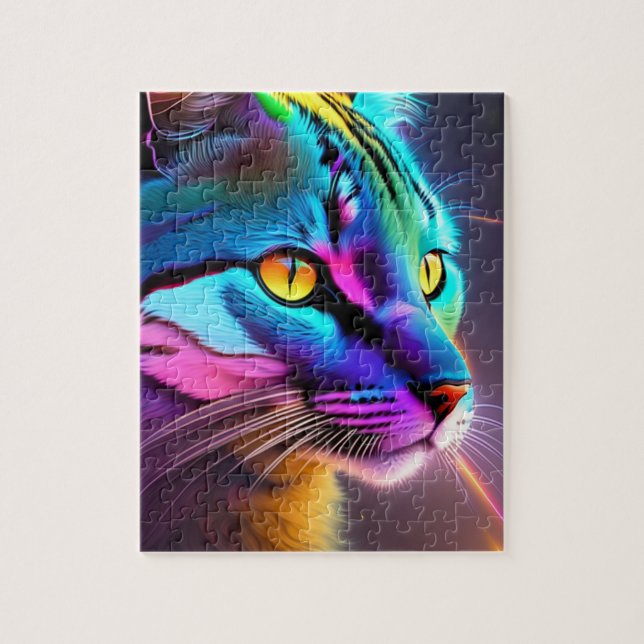 Rainbow Colats mit Neon Lights, farbenfrohe Katze (Vertikal)