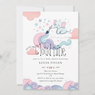 Rainbow Color auf Cloud 9 Elephant Girl Baby Dusch Einladung