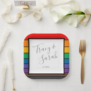 Rainbow Color Block Streifen Pappteller