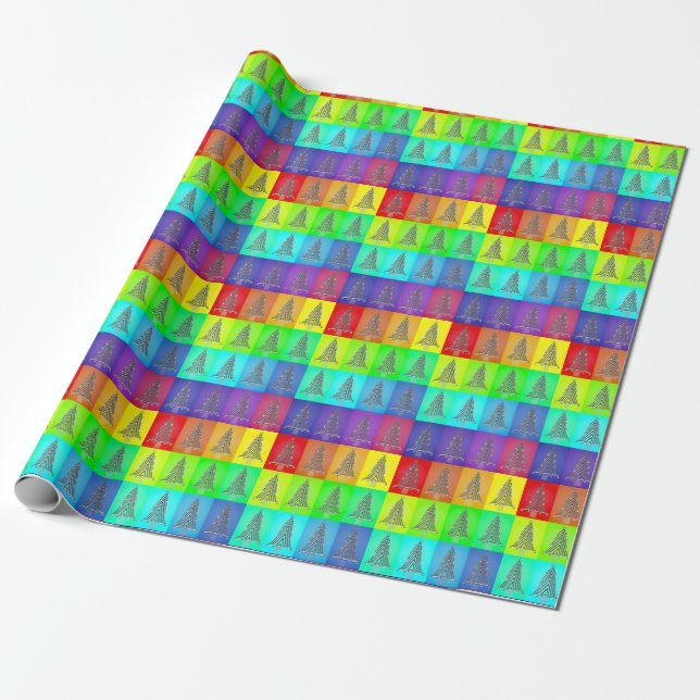 Rainbow color block Weihnachtsbaumen Geschenkpacku Geschenkpapier (Ungerollt)