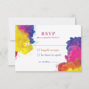 Rainbow Color Explosion Wedding RSVP Karte