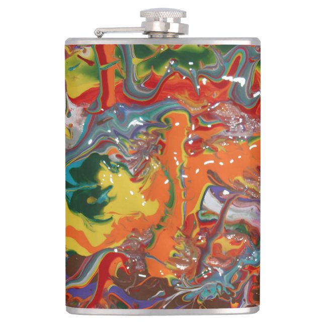 Rainbow Color Flow Art Flachmann (Vorderseite)