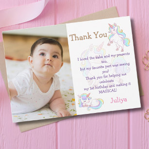 Rainbow color Unicorbaby Geburtstagsjunges Foto Dankeskarte