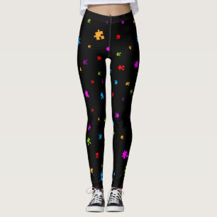 Rainbow Colored Autism Puzzleteile auf BLACK Leggings
