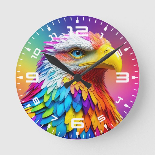 Rainbow Colored Bald Eagle-65456 Runde Wanduhr (Vorderseite)