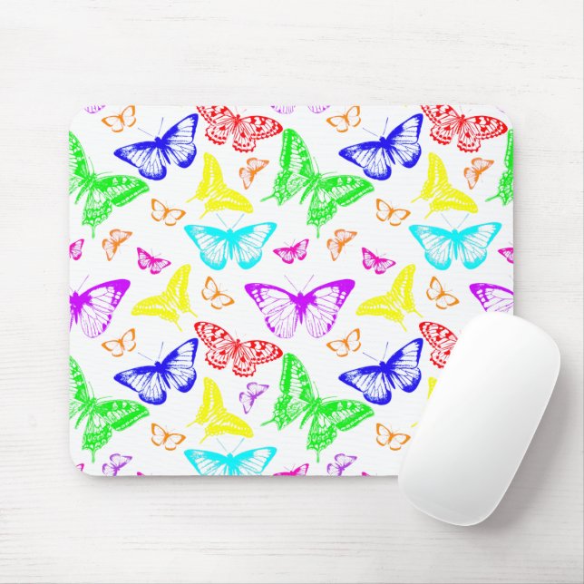 Rainbow Colored Butterflies Flying Mousepad (Mit Mouse)