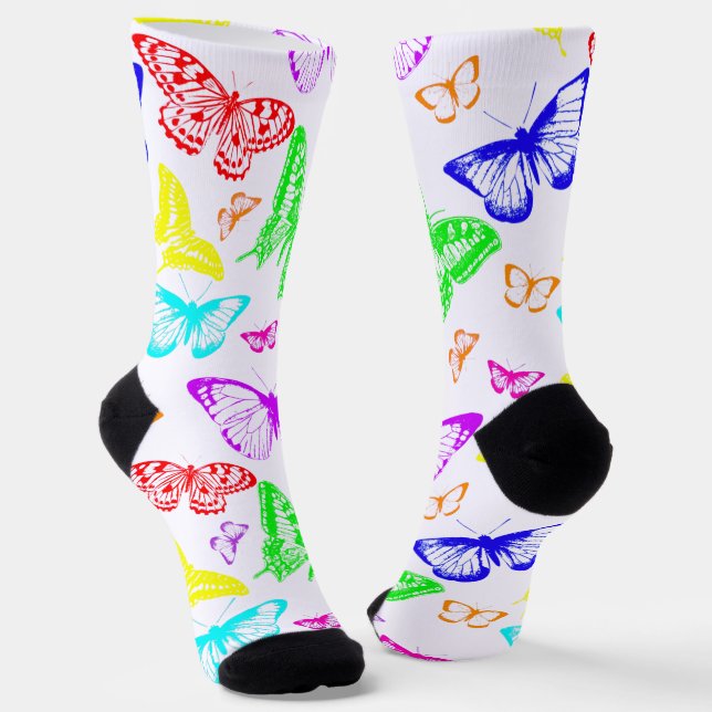 Rainbow Colored Butterflies Flying Socken (Gewinkelt)