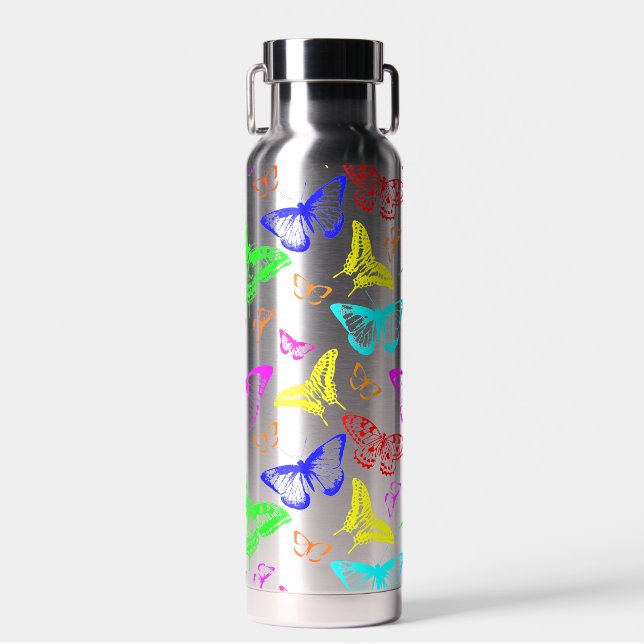 Rainbow Colored Butterflies Flying Trinkflasche (Vorne)