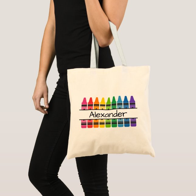 Rainbow Colored Crayons Personalisiert Tragetasche (Vorderseite (Produkt))