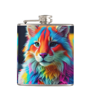 Rainbow Colored Furry Cat-68587 Flachmann
