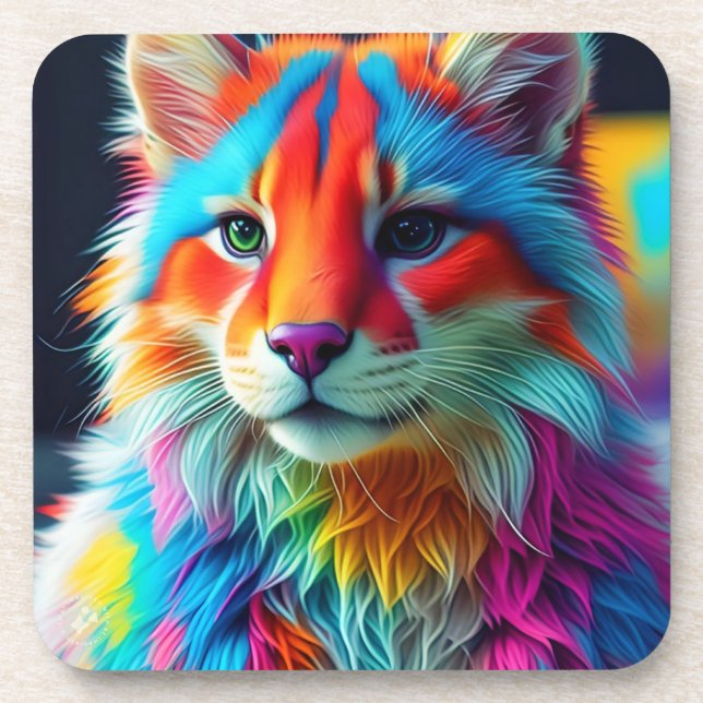 Rainbow Colored Furry Cat-68587 Getränkeuntersetzer (Vorderseite)