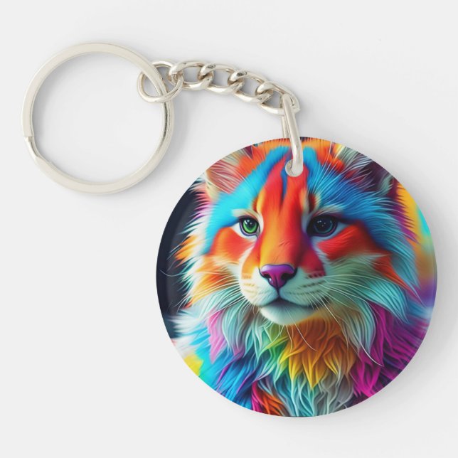 Rainbow Colored Furry Cat-68587 Schlüsselanhänger (Vorderseite)
