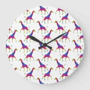 Rainbow Colored Giraffe Große Wanduhr