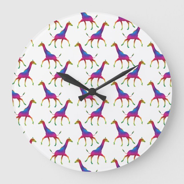Rainbow Colored Giraffe Große Wanduhr (Vorderseite)
